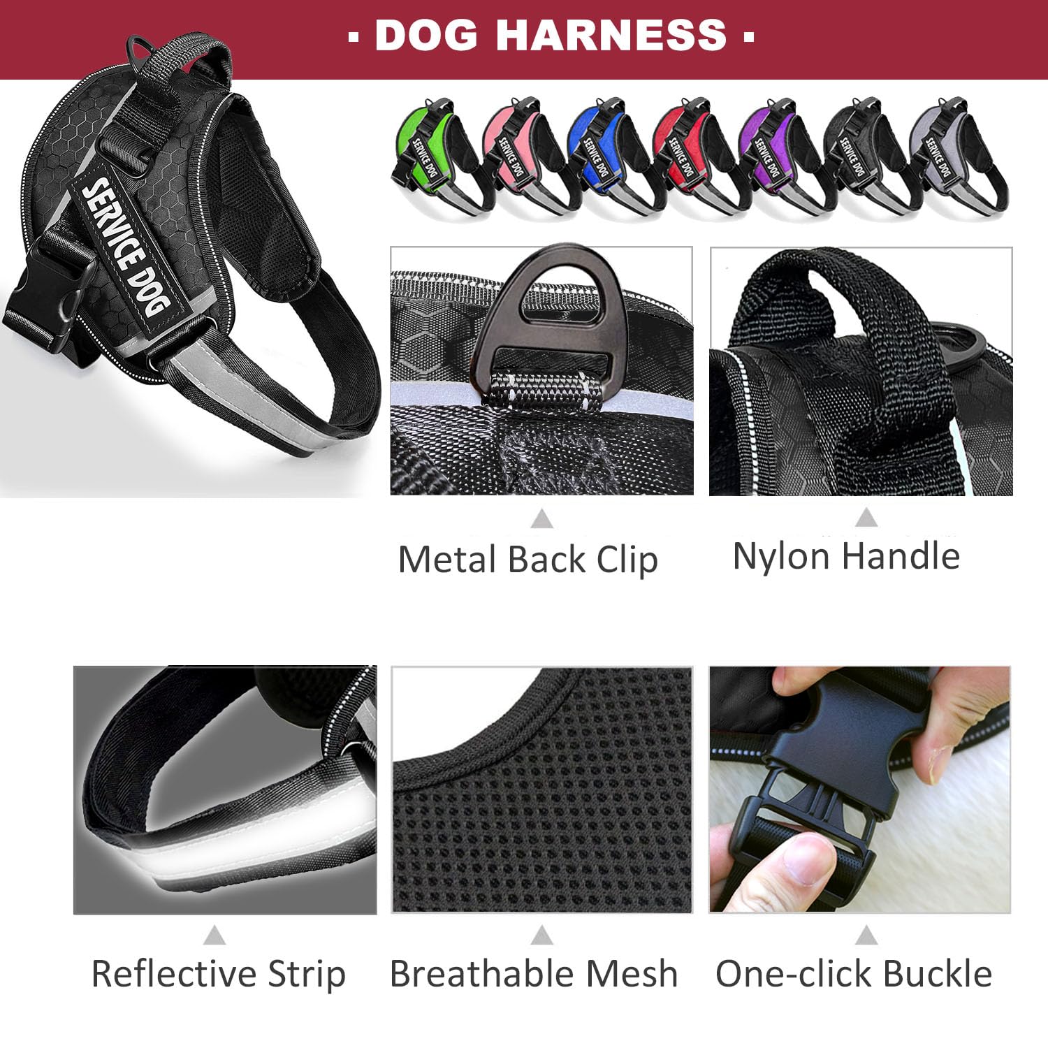 Bcadem Service Dog Vest, 9 Dog Patches No Pull Dog Harness And Leash Set With Handle,Easy On And Off Pet Vest Harness With Night